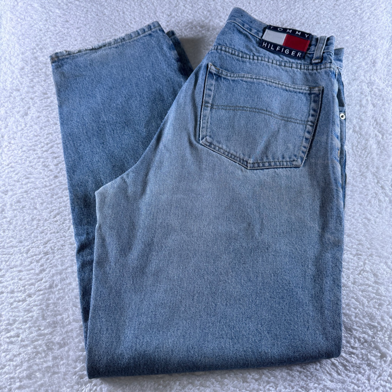 Vintage Y2k Tommy Jeans Hilfiger Relaxed Taper Denim 34x32 Patch Embroider